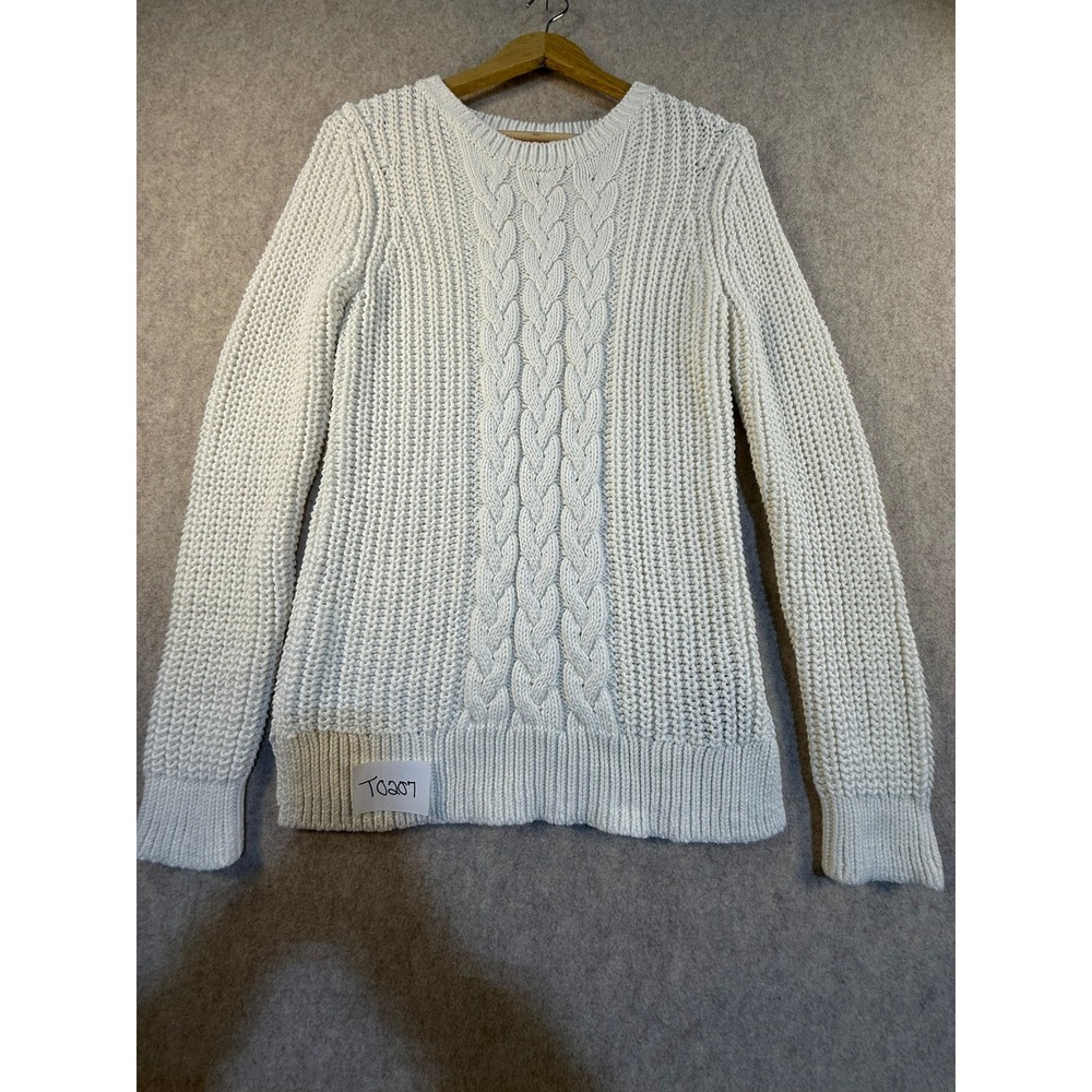 Nautica Womens Cream Cable Knit Crewneck Sweater‎ Cotton Blend Size Medium